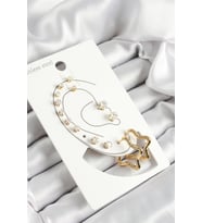 316L Çelik Yıldız Figürlü Ve Zirkon Taşlı Gold Renk 7'li Çift Kadın Küpe Set (Gümüş)