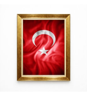 Tablore Dalgalanan Türk Bayrağı Çerçeveli Tablo Ay Yıldız Kırmızı Ofis Lobi Ev Duvar Dekorasyonu