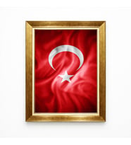 Tablore Dalgalanan Türk Bayrağı Çerçeveli Tablo Ay Yıldız Kırmızı Ofis Lobi Ev Duvar Dekorasyonu