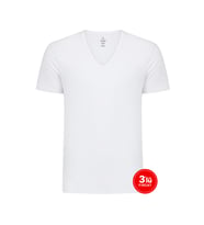 Erkek Modal Derin V Yaka Tshirt 3'lü Paket - Beyaz