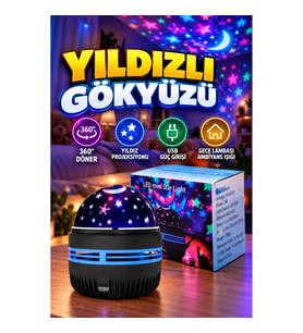 Star Master Galaxy Projektör Gece Lambası – 360° Döner Yıldız Efektli USB Ambiyans Işığı