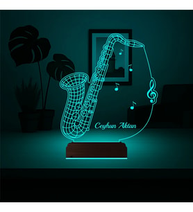 Luvivia Saksafon Müzik Nota Enstrüman Kişiye Özel 3D Lamba - Masa Gece Lambası