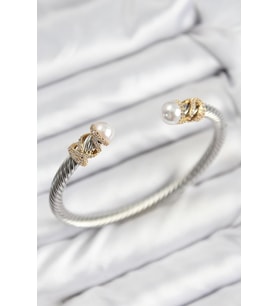 Çelik Zirkon Taşlı İnci Model Gold Ve Gümüş Renk Kadın Bileklik