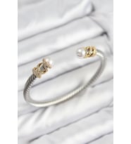 Çelik Zirkon Taşlı İnci Model Gold Ve Gümüş Renk Kadın Bileklik