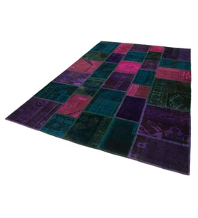 Mor Halı Salon Halısı El Dokuma Yünlü Bohem Tarz Patchwork Dokulu Klasik Görünüm