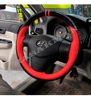 Hyundai Accent Era Dikme Direksiyon Kılıfı Parlak Siyah Kırmızı Detaylı Kırmızı Çift Yüzük ve Dikiş 2006-2012