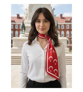Ayyıldız Desenli Türk Bayraklı Kravat / Eşarp / Fular