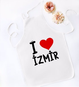 BK Gift I Love İzmir Tasarımlı Beyaz Mutfak Önlüğü - Model 1
