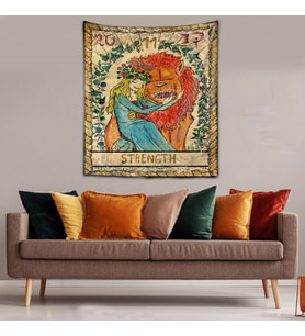 Strength Tarot Yıkanabilir Leke Tutmaz Kumaş Duvar Örtüsü Duvar Halısı Tapestry (Karışık)