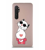 Xiaomi Mi Note 10 Lite Soft Premier Kapak Coolcat Tasarımlı Silikon Kılıf - Pudra (Şeffaf)