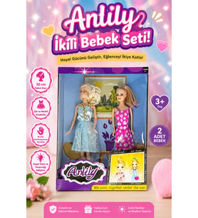 Anlily İkili Oyuncak Bebek Seti 30 cm Şık Kıyafetli Kız Çocuk Evcilik Oyuncağı