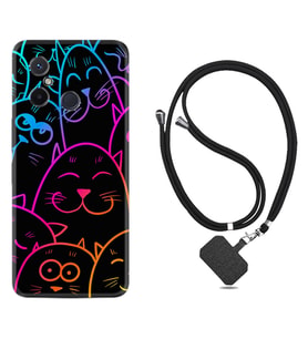 Xiaomi Redmi 12C Kılıf Silikon Boyun Askılı İpli Desenli Silikon Neon Cats 1790