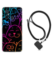 Xiaomi Redmi 12C Kılıf Silikon Boyun Askılı İpli Desenli Silikon Neon Cats 1790