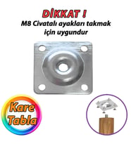 Mobilya Baza Koltuk Zigon Sehpa Ayağı Metal Bağlantı Aparatı Düz Ayak Tabanı M8 Civatalı Kare Tabla (Gri)