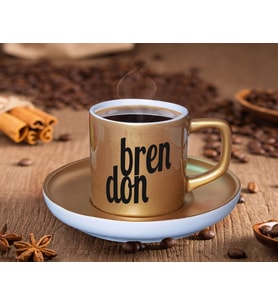 BK Gift Kişiye Özel İsimli Mat Altın Yaldız Renk Türk Kahvesi Fincanı-1 Renkli Türk Kahvesi Fincanı, Arkadaşa Hediye ,  Anneye Hediye , Kahve Fincanı