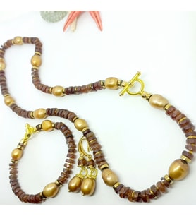 2628 Hindistan el kesimi Hossanite Garnet doğal İnci Hematit el yapımı kolye