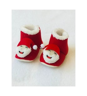 Yılbaşı Noel Baba Kabartmalı Bebek Panduf Patik Ayakkabı