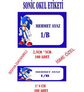 SONİC TEMALI İSİME ÖZEL OKUL ETİKETİ SETİ