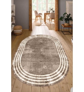 Dijital Baskılı Kaymaz Taban Yıkanabilir Oval Salon Halısı Mutfak Halısı Yolluk NDO-HT-487 (Kahverengi)