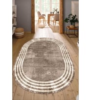Dijital Baskılı Kaymaz Taban Yıkanabilir Oval Salon Halısı Mutfak Halısı Yolluk NDO-HT-487 (Kahverengi)