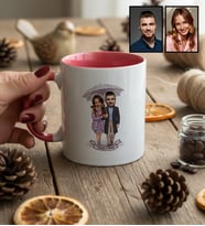 Kişiye Özel Karikatürlü Yürüş Yapan Romantik Sevgililer Kupa Bardak Sevgililer Günü Hediyesi