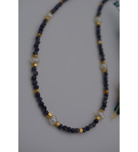 STONEAGE Safir ve İnci Taşlı Bayan Doğal Taş Kolye (Altın / Dore)