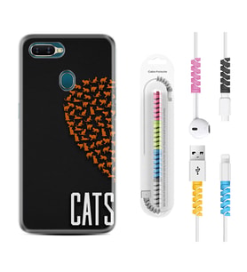 Oppo A5S A15 A16 A54 A55 A73 A74 Kılıf Kablo Koruma Spiral Silikon Cats 1792
