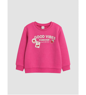 LC WAIKIKI Fuşya Baskılı Kız Çocuk Kalın Sweatshirt