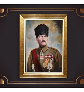 Altın Varaklı Çerçeveli Paspartulu Atatürk Tablo z5063 (Gold)