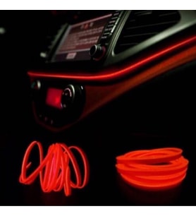 Araç Araba İçi Torpido Ledi Renkli İp Neon İp Led 2 Metre Kırmızı NEON