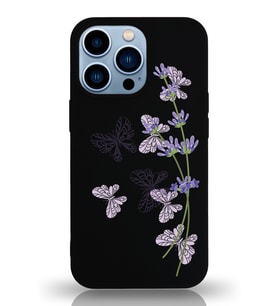 Apple iPhone 13 Pro Max  Lansman Kılıf Lavanta-Kelebek Tasarımlı Altı Kapalı İçi Kadife Kaplı  Kapak (Şeffaf)