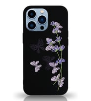 Apple iPhone 13 Pro Max  Lansman Kılıf Lavanta-Kelebek Tasarımlı Altı Kapalı İçi Kadife Kaplı  Kapak (Şeffaf)