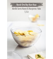 Akrilik Barok Şeffaf Orta Boy Kare Meyve & Salata Kasesi & Karıştırma Kabı / 1,5 Lt  (CAM DEĞİLDİR)