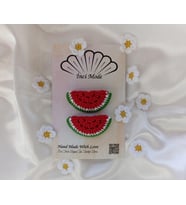 Kız Çocuk Karpuz Meyveli 2'li Toka Seti Hand Made Örgü Toka (Çok Renkli)