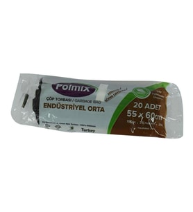 Polmix Orta Boy Siyah Çöp Torbası 55x60Cm 150Gr 25Mikr 30Lt 20Ad