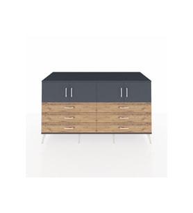 Kronos Konsol 2 Raflı 6 Çekmeceli 4 Kapaklı 176x59x99 Antrasit-Antrasit/Çam