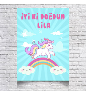 Unicorn Temalı Doğum Günü Afişi