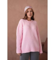 Kadın Bisiklet Yaka Yumuşak Dokulu Oversize Triko Kazak 3032 (Pembe)