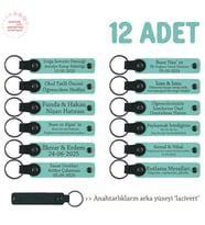 Tüm Aile Bireylerine Özel Hediye, 12'li Set, Kişiye Özgü İsim Yazılı Anahtarlık, Turkuaz & Lacivert