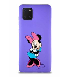 Samsung Galaxy A81 Soft Premier Kapak Minnie Mouse-D Tasarımlı Silikon Kılıf - Mor (Şeffaf)