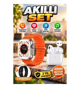 Watch 9 Max 45 mm Akıllı Saat ve Kablosuz Kulaklık Seti – 2 Kordonlu, Sağlık Takipli, Gümüş