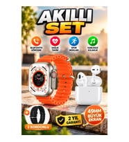 Watch 9 Max 45 mm Akıllı Saat ve Kablosuz Kulaklık Seti – 2 Kordonlu, Sağlık Takipli, Gümüş