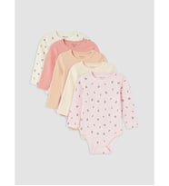 LCW baby Ekru Bisiklet Yaka Kız Bebek Çıtçıtlı Body