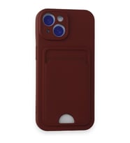 IPHONE 14 UYUMLU KELVİN KARTVİZİTLİ SİLİKON TELEFON KILIF (Bordo)