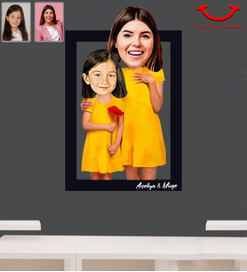 Kişiye Özel Anneler Günü Anne Kız Karikatürlü 3D Ahşap Tablo Model-3