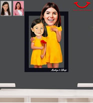 Kişiye Özel Anneler Günü Anne Kız Karikatürlü 3D Ahşap Tablo Model-3