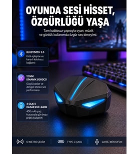 Tam Kablosuz Kulaklığı 5.0 Bluetooth Led Kontrollü Yeni Nesil
