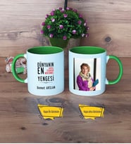 Yengeye Hediye Kupa Bardak Yeşil Fotoğraflı Doğum Günü Anneler Günü Hediyesi