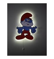 Sevimli Ahşap Baskılı Şirinler Şirin Baba Çocuk Odası Gece Lambası (Krem)