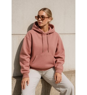 Kadın Kapüşonlu Cepli Mercan Sweatshirt